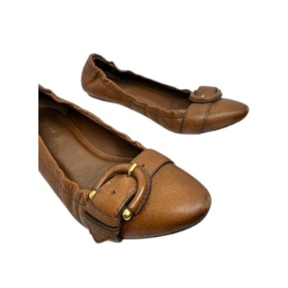 BANANA REPUBLIC COGNAC LEATHER BUCKLE BALLET FLATS ELASTIC HEEL WOMENS 7 - Picture 6 of 15